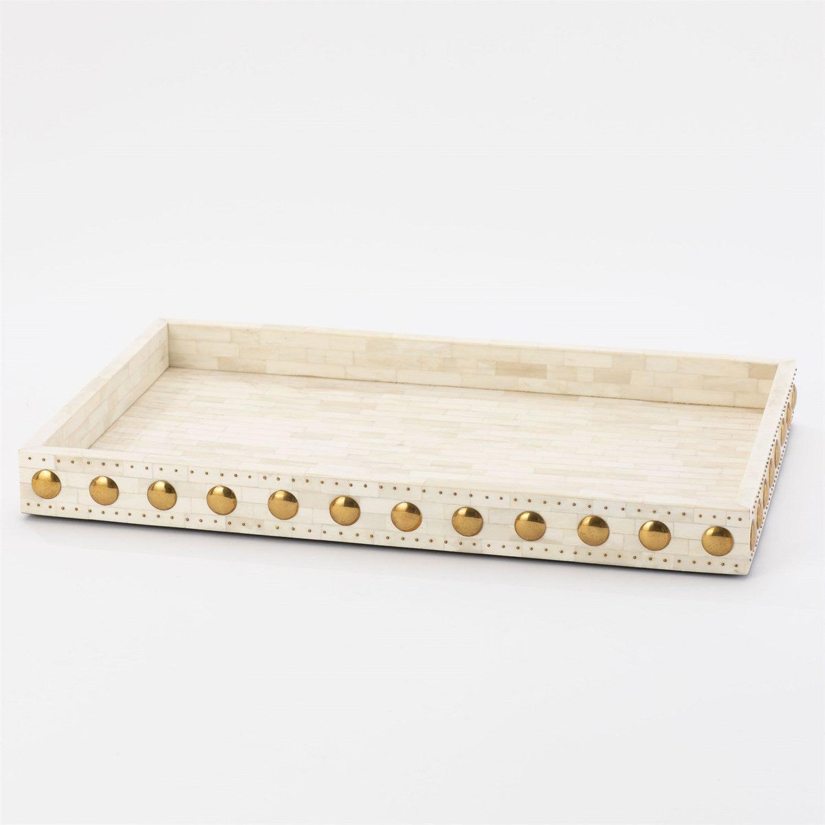 Bone Tray with Brass Stud Accents-Global Views-Trays-Artistic Elements