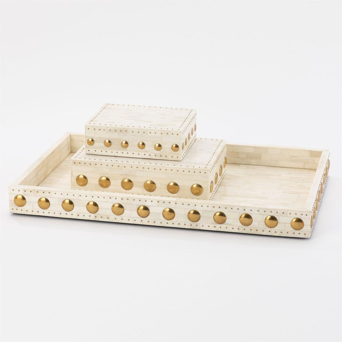 Bone Tray with Brass Stud Accents-Global Views-Trays-Artistic Elements
