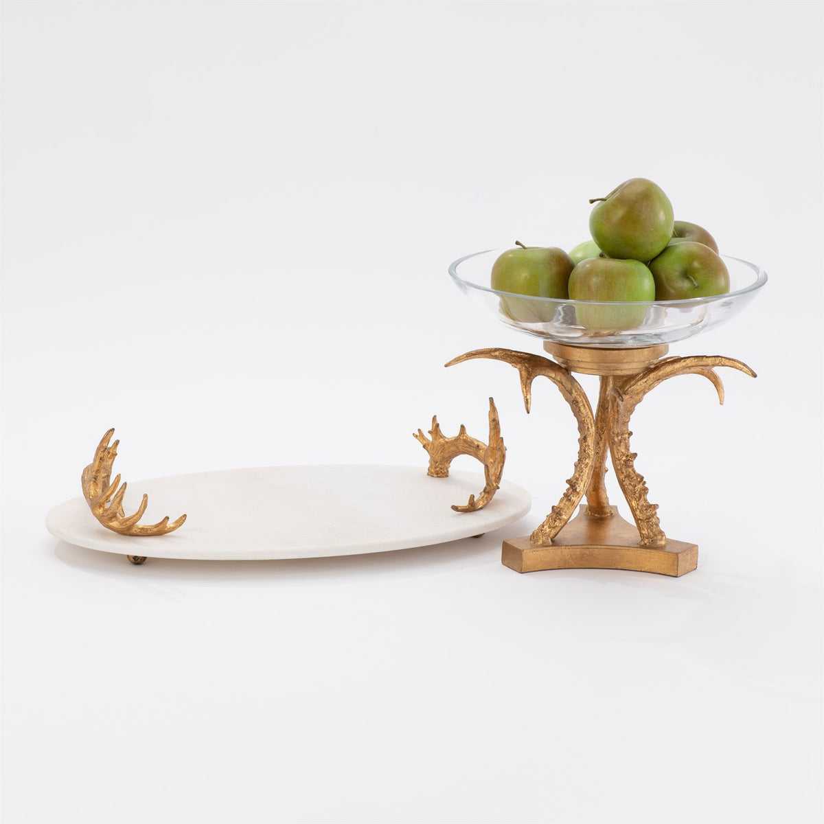 White Marble Platter with Reindeer Antler Handles-Global Views-Trays-Artistic Elements