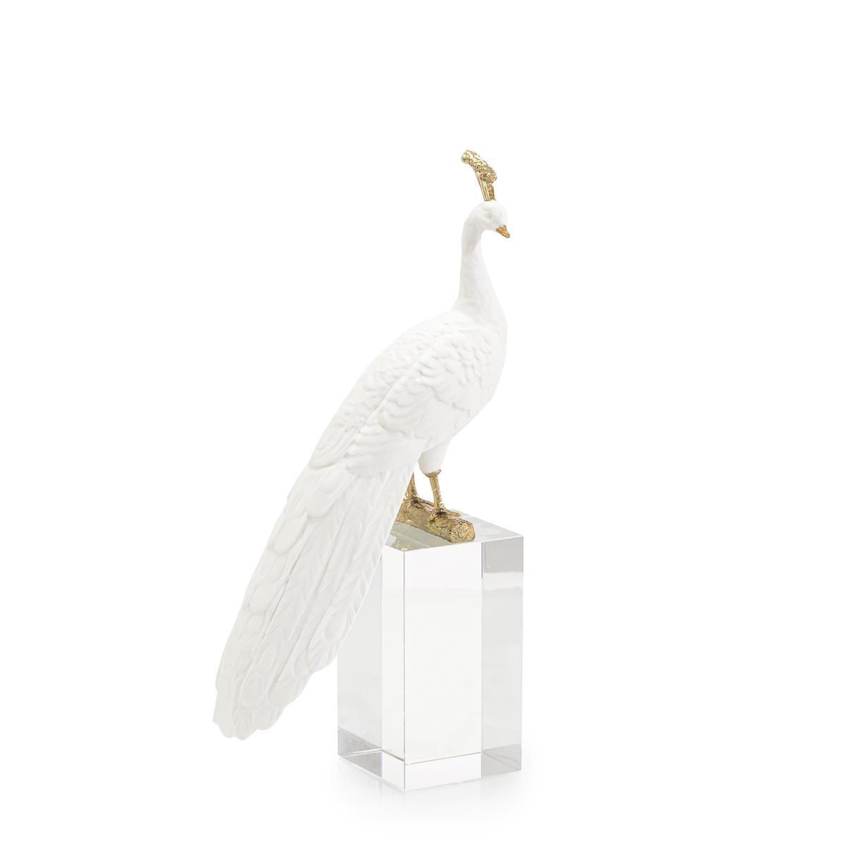 White Peacock Sculpture on Crystal Base-John Richard-Sculptures &amp; Objects-Artistic Elements
