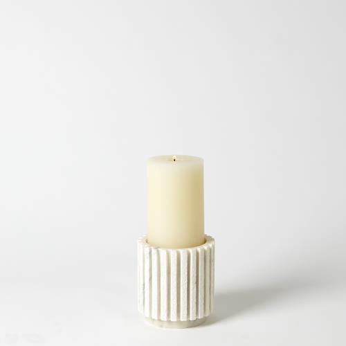 Channel Pillar Holder - White Marble-Global Views-Candleholders-Artistic Elements