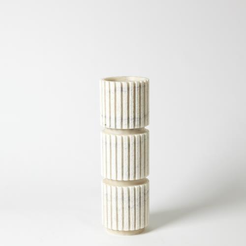 Channel Pillar Holder - White Marble-Global Views-Candleholders-Artistic Elements
