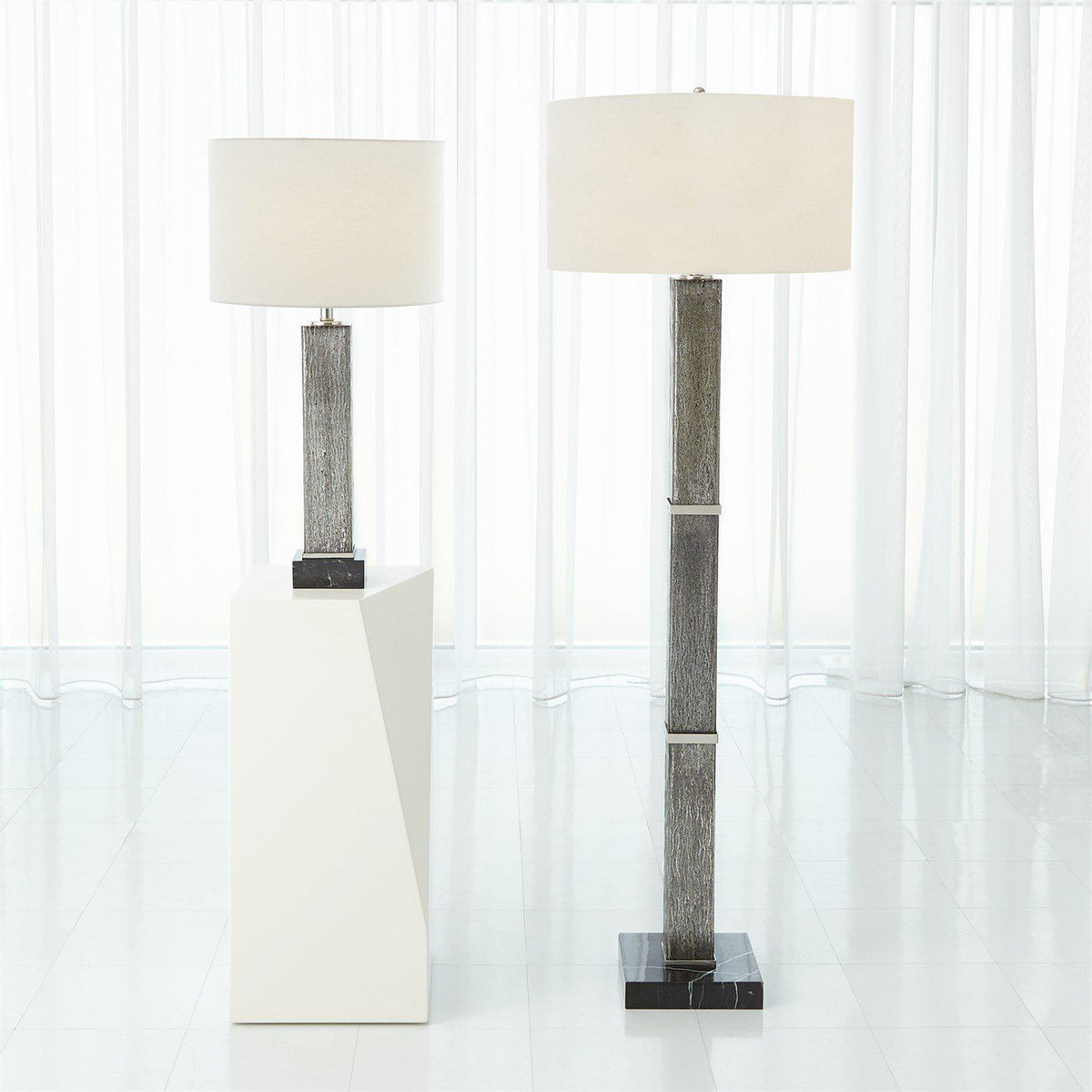 Square Column Mercury Glass Floor Lamp-Nickel-Global Views-Floor Lamps-Artistic Elements