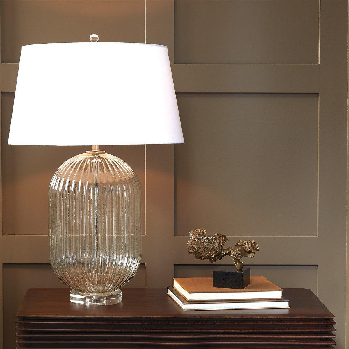 Clear Glass Ribbed Barrel Lamp-Global Views-Table Lamps-Artistic Elements
