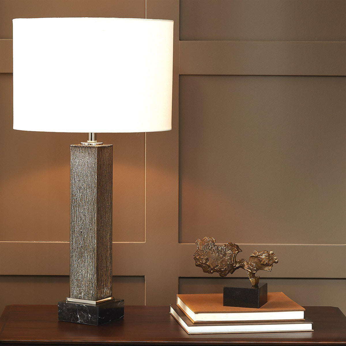 Square Column Mercury Glass Table Lamp-Nickel-Global Views-Table Lamps-Artistic Elements