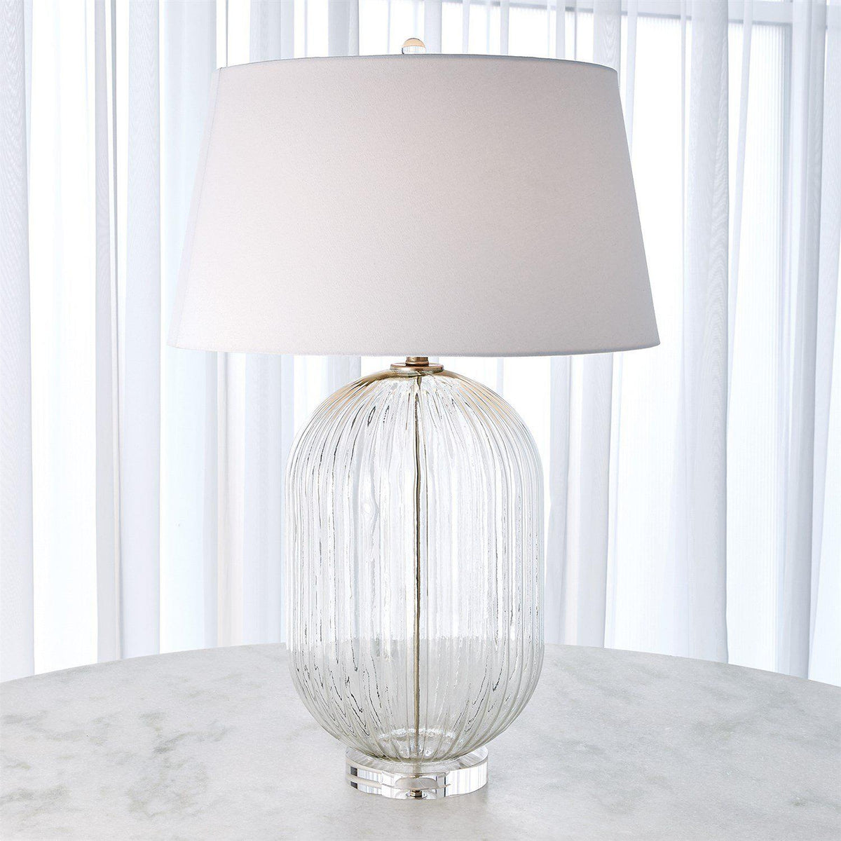 Clear Glass Ribbed Barrel Lamp-Global Views-Table Lamps-Artistic Elements