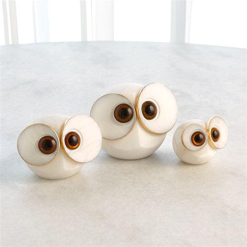 Alabaster Big Eyed Owls-Global Views-Sculptures & Objects-Artistic Elements