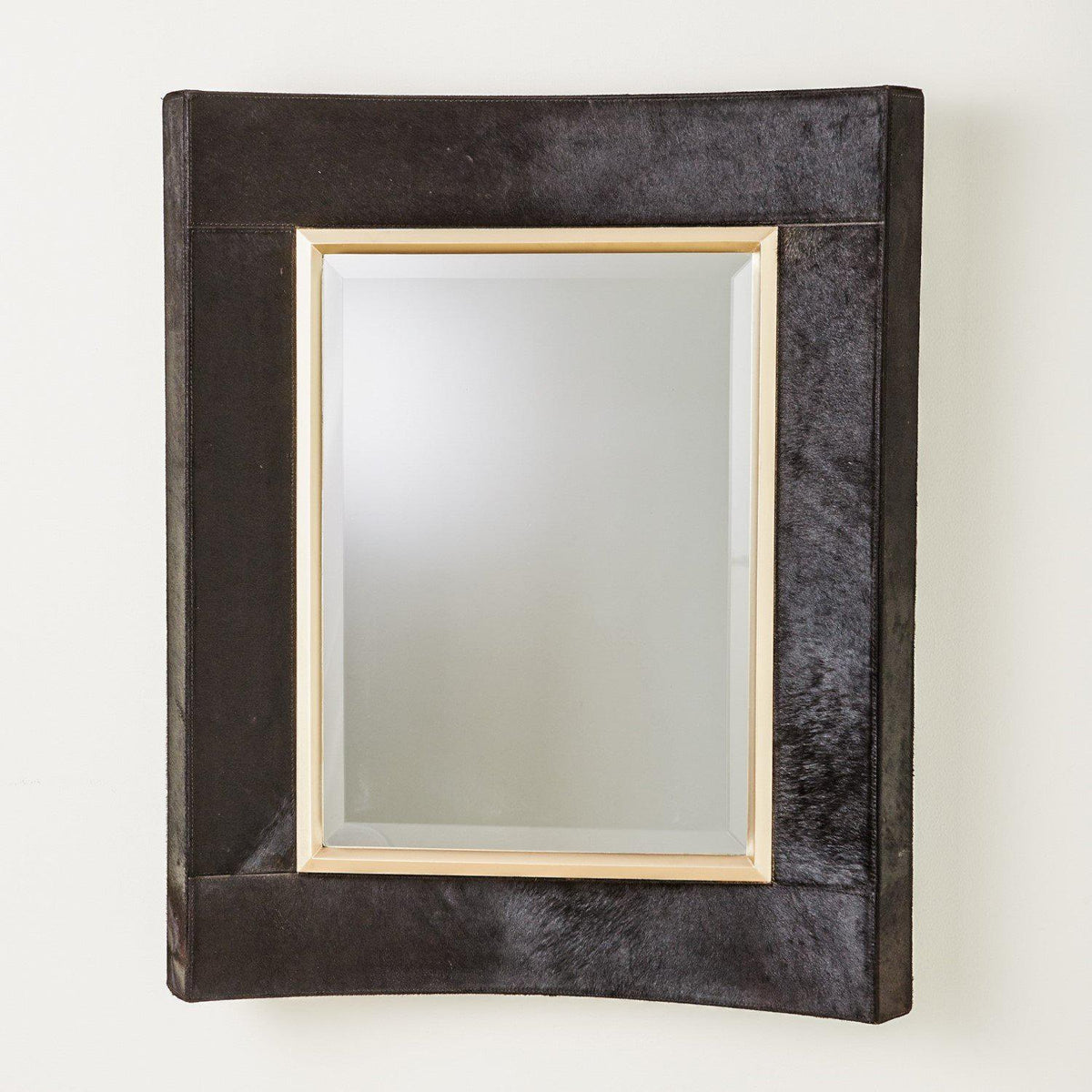Curved Short Mirror-Black Hair-On-Hide-Global Views-Wall Mirrors-Artistic Elements