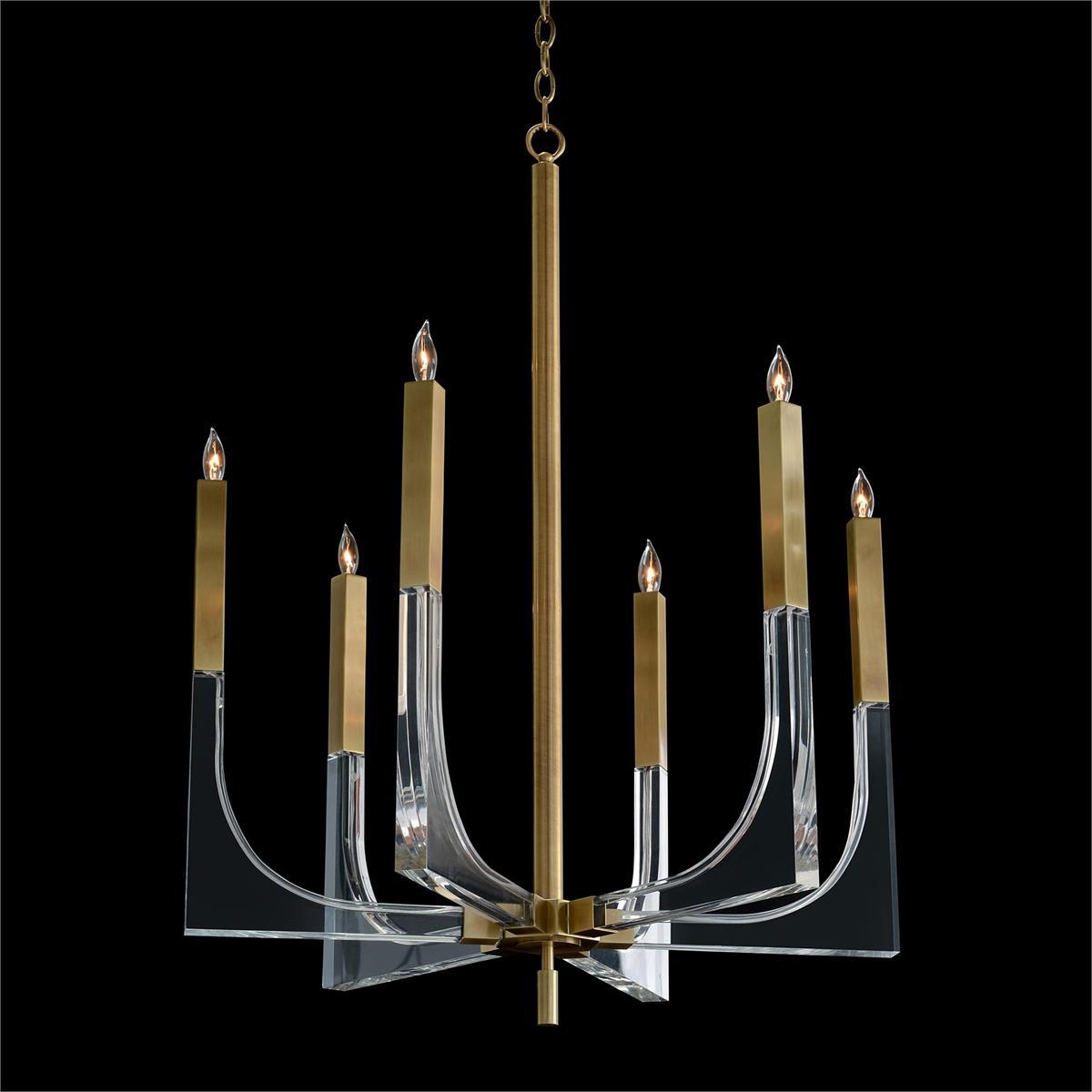 Acrylic And Brass Six-Light Chandelier-John Richard-Chandeliers-Artistic Elements