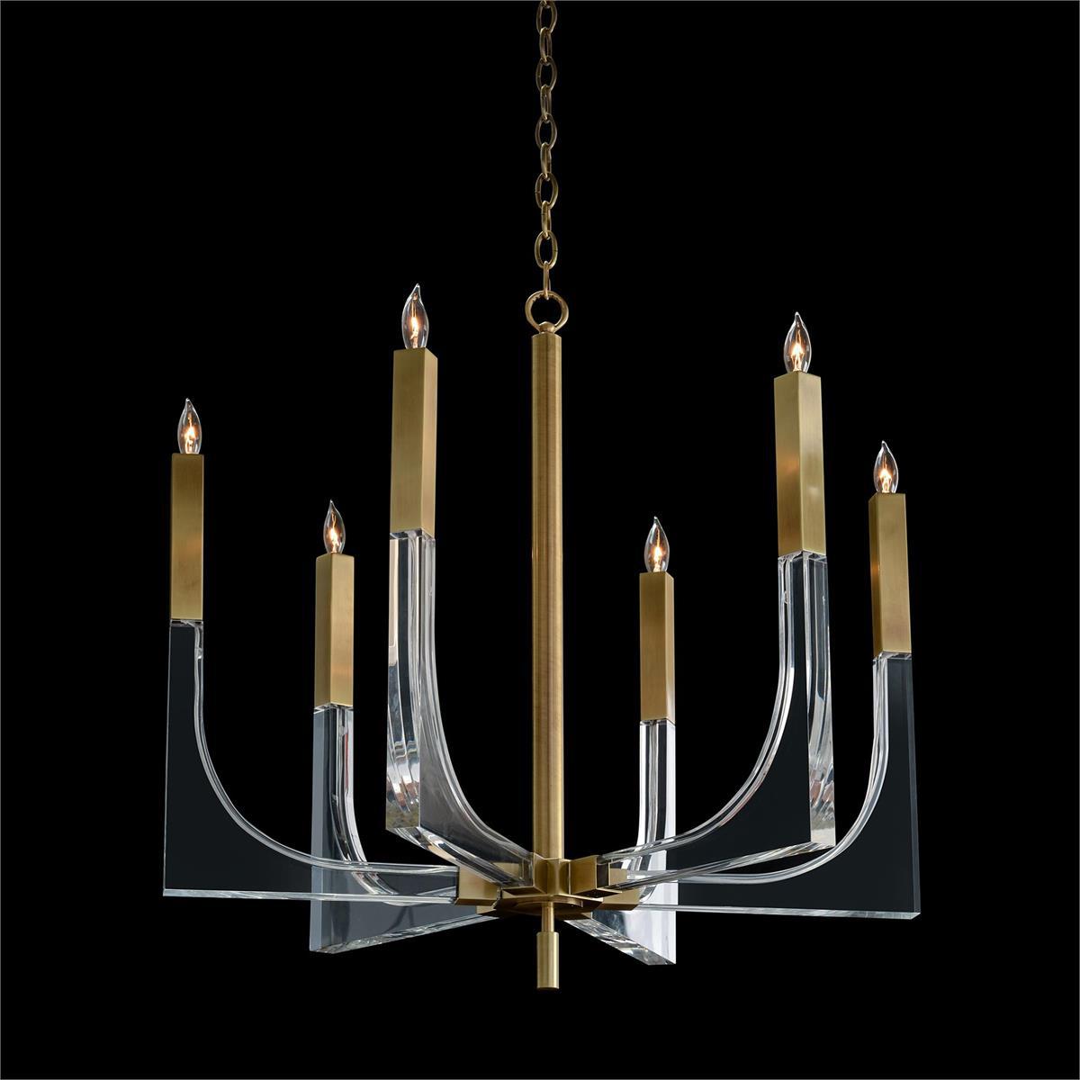Acrylic And Brass Six-Light Chandelier-John Richard-Chandeliers-Artistic Elements