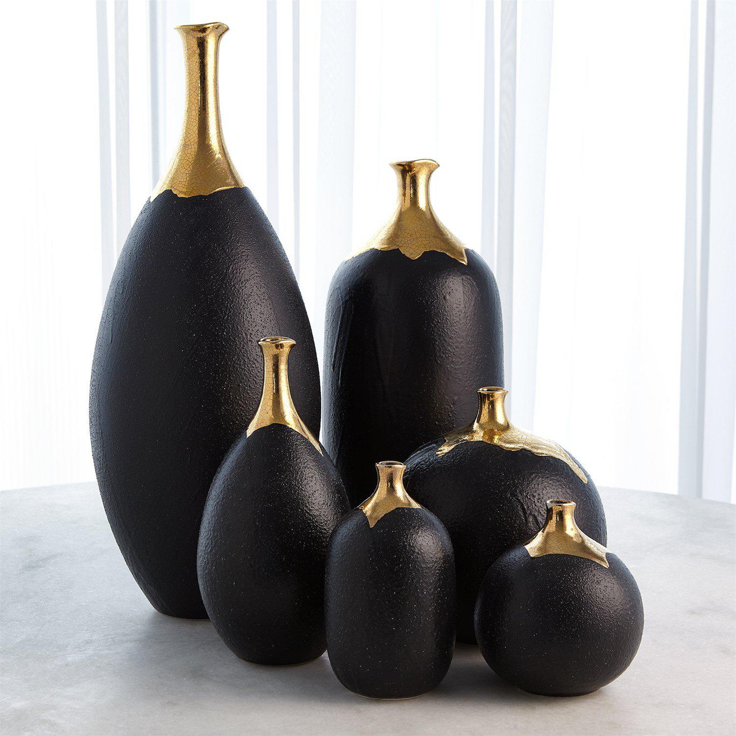 Dipped Golden Crackle/Black Vases-Global Views-Vases-Artistic Elements