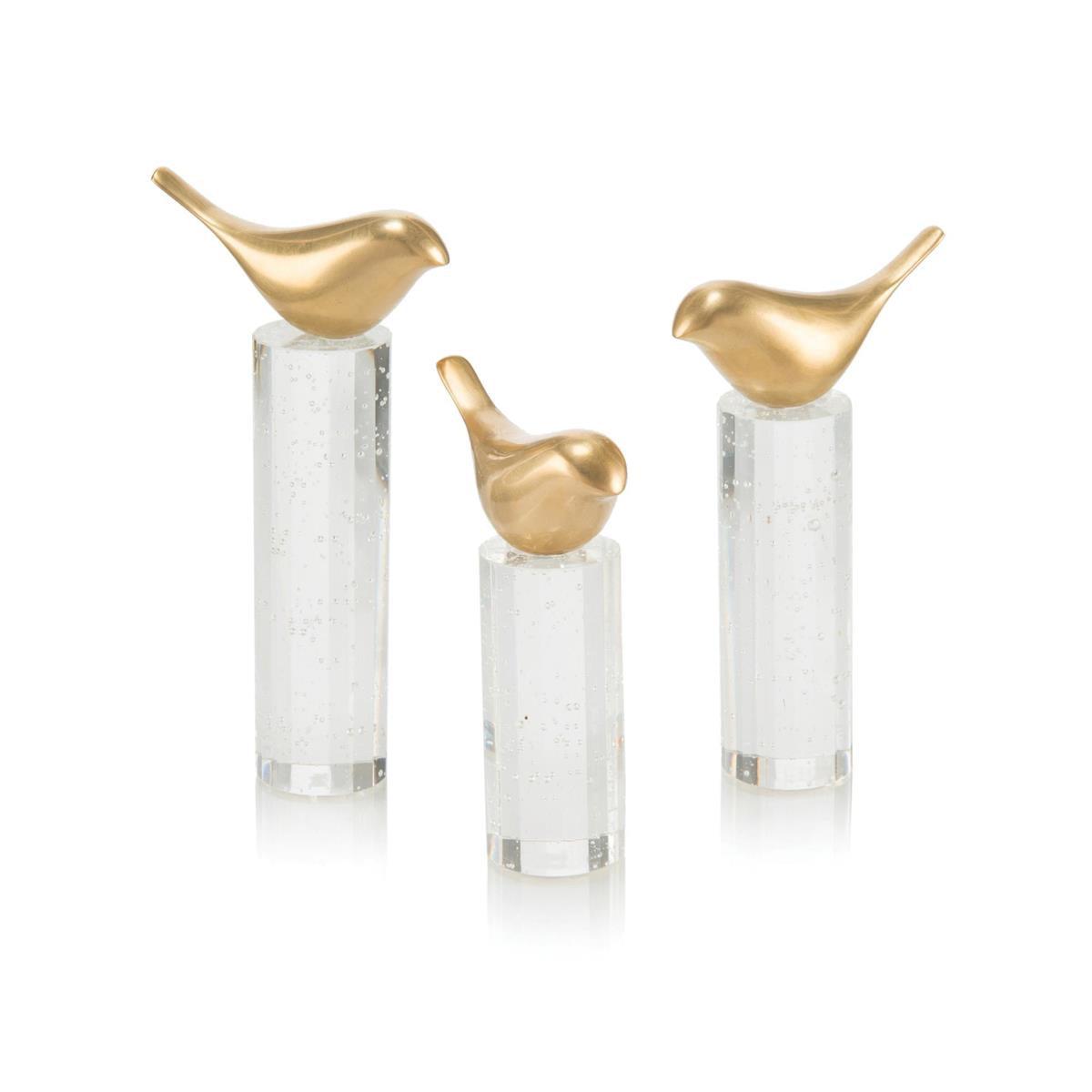 Set of Three Perched Brass Birds-John Richard-Sculptures & Objects-Artistic Elements