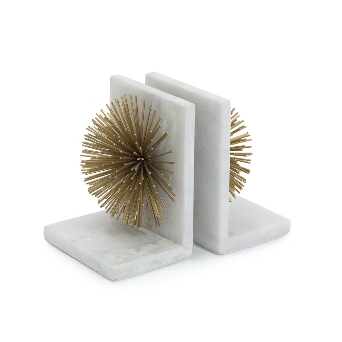 Gold Bursts On White Marble Bookends-John Richard-Office Accessories-Artistic Elements