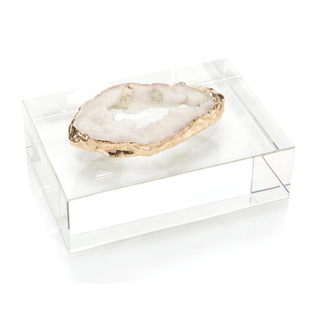 White Geode on Crystal-John Richard-Sculptures & Objects-Artistic Elements