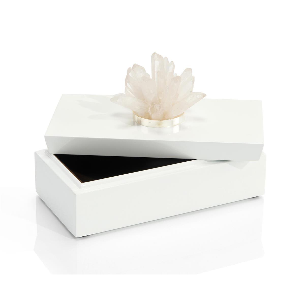 Long White Box With Stone, Quartz-John Richard-Boxes-Artistic Elements