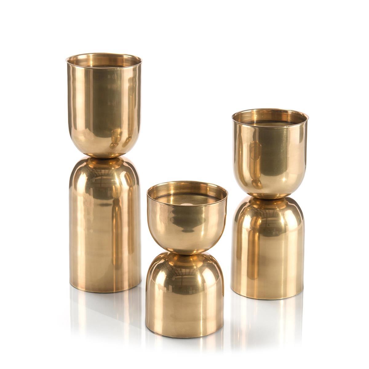 Set Of Three Antique Brass Candleholders-John Richard-Candleholders-Artistic Elements