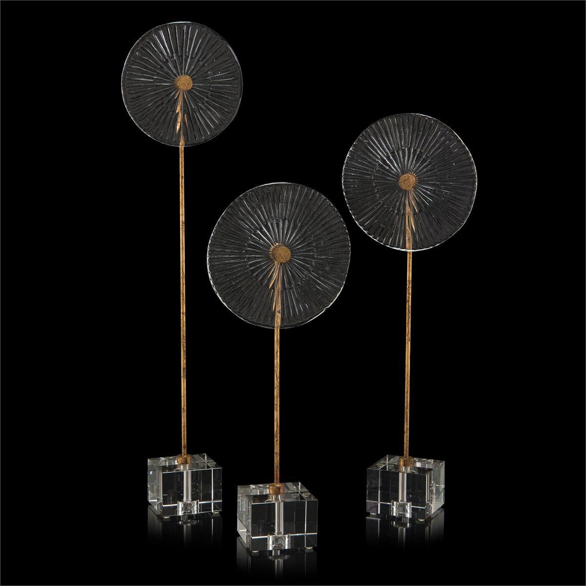 Set of Three Glass Discs on Stands-John Richard-Sculptures &amp; Objects-Artistic Elements