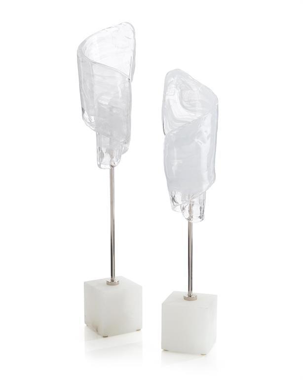 Set of Two Clear and White Glass Curls-John Richard-Sculptures & Objects-Artistic Elements
