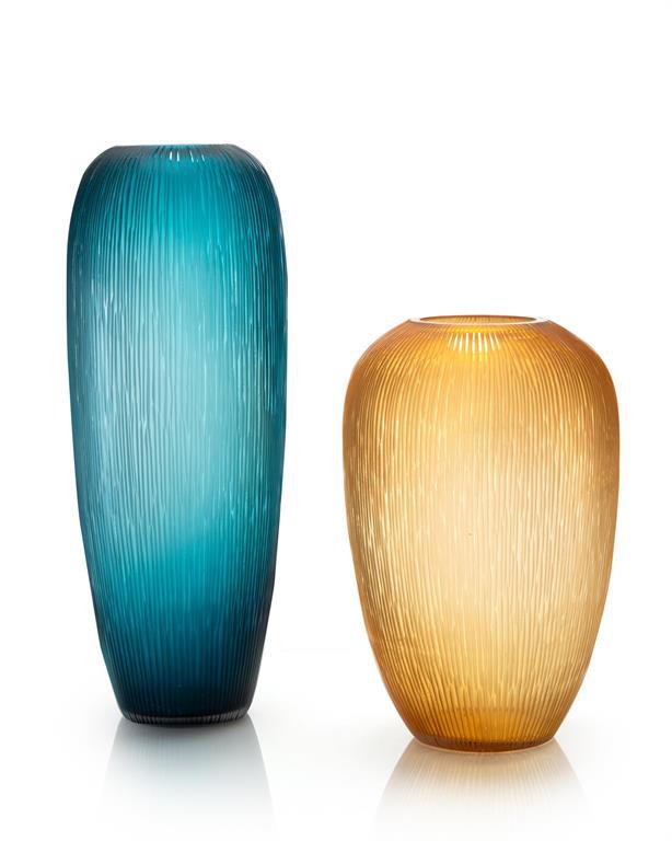 Carved Teal Glass Vase-John Richard-Vases-Artistic Elements