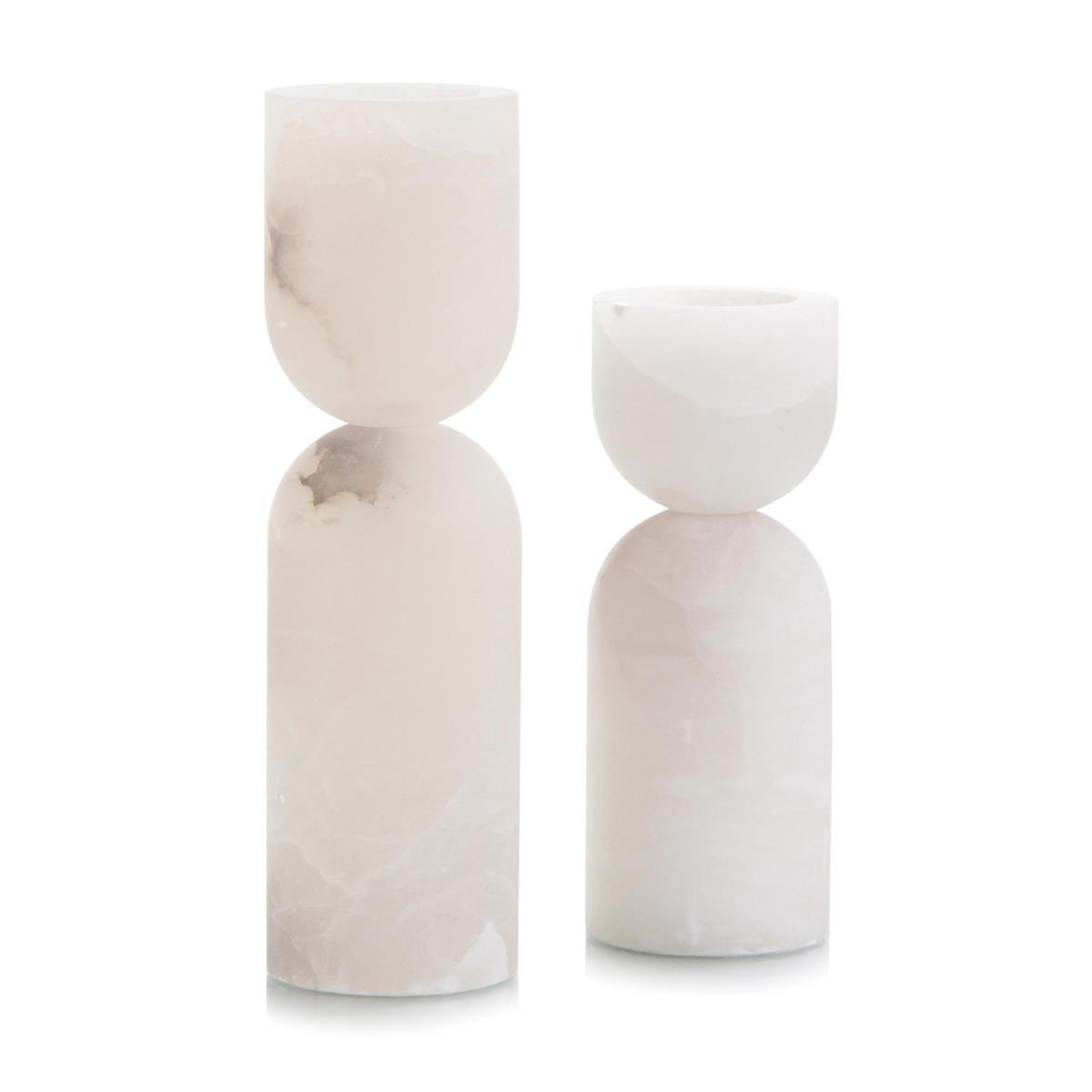 Set Of Two Stone/ Alabaster Candleholders-John Richard-Candleholders-Artistic Elements