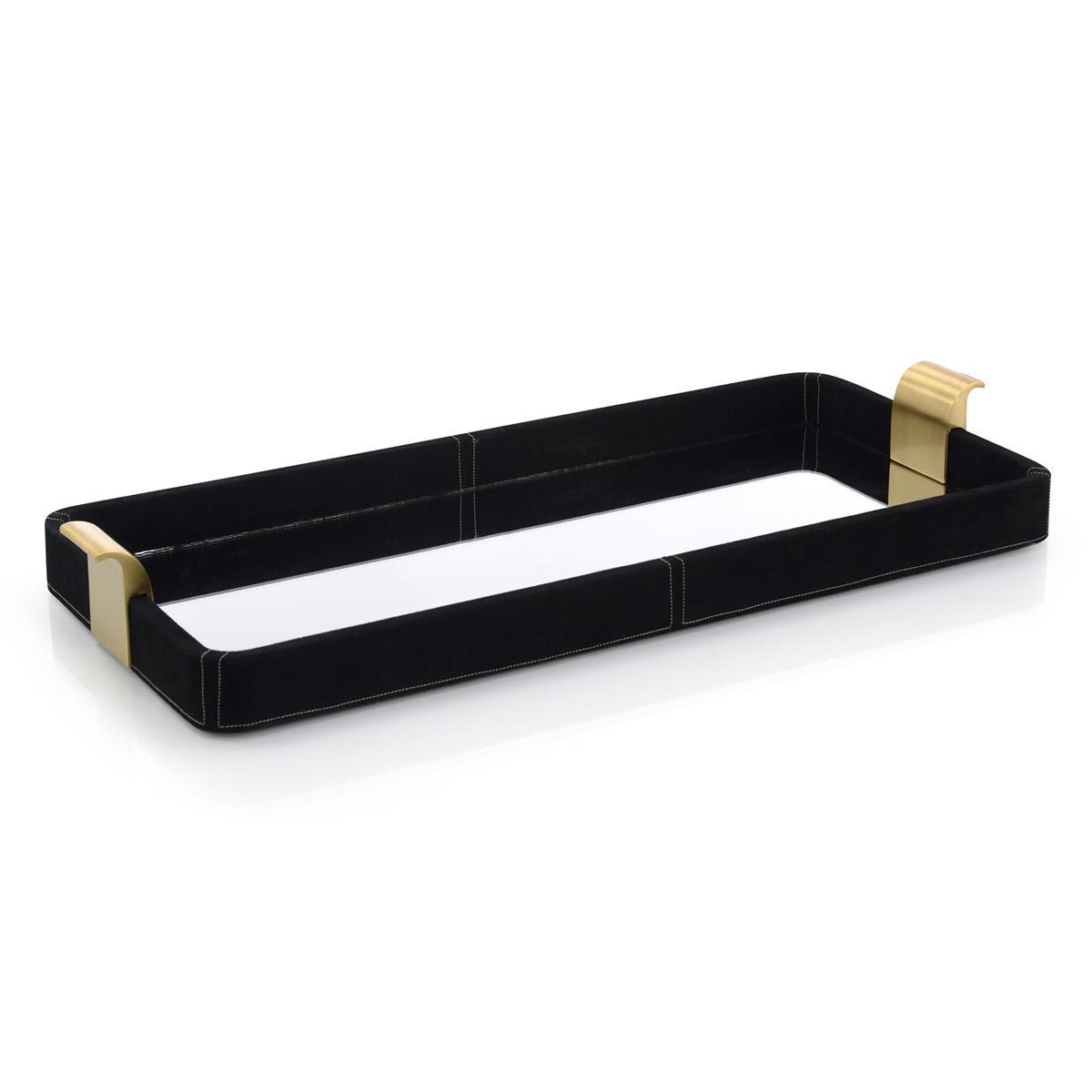 Black Suede And Mirror Tray II-John Richard-Trays-Artistic Elements