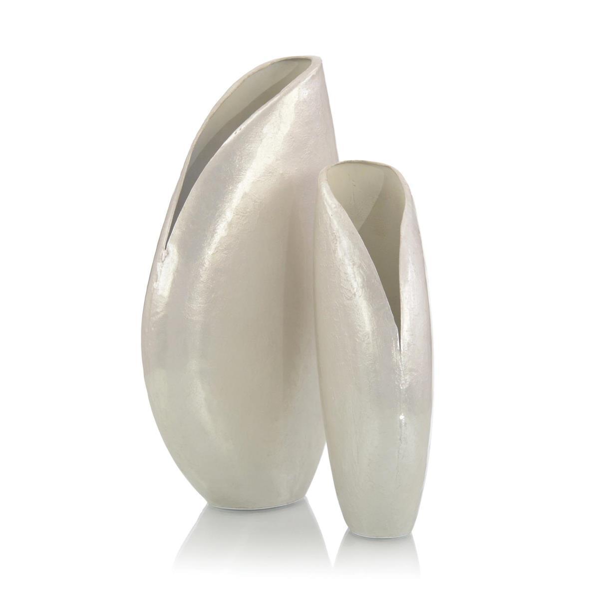 Set of Two White Pearlized Oval Vases-John Richard-Vases-Artistic Elements