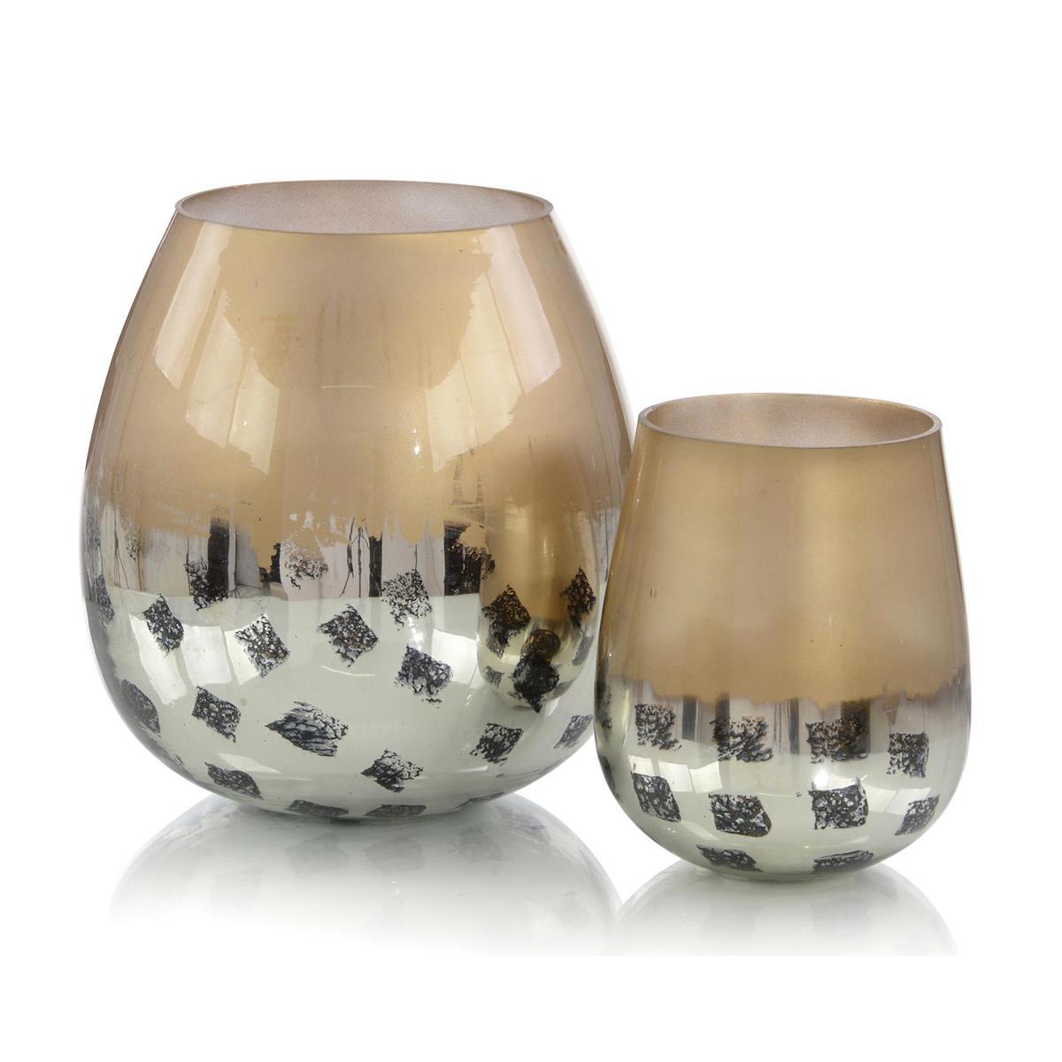 Set of Two Gold and Black Deco Dots Glass Vases-John Richard-Vases-Artistic Elements