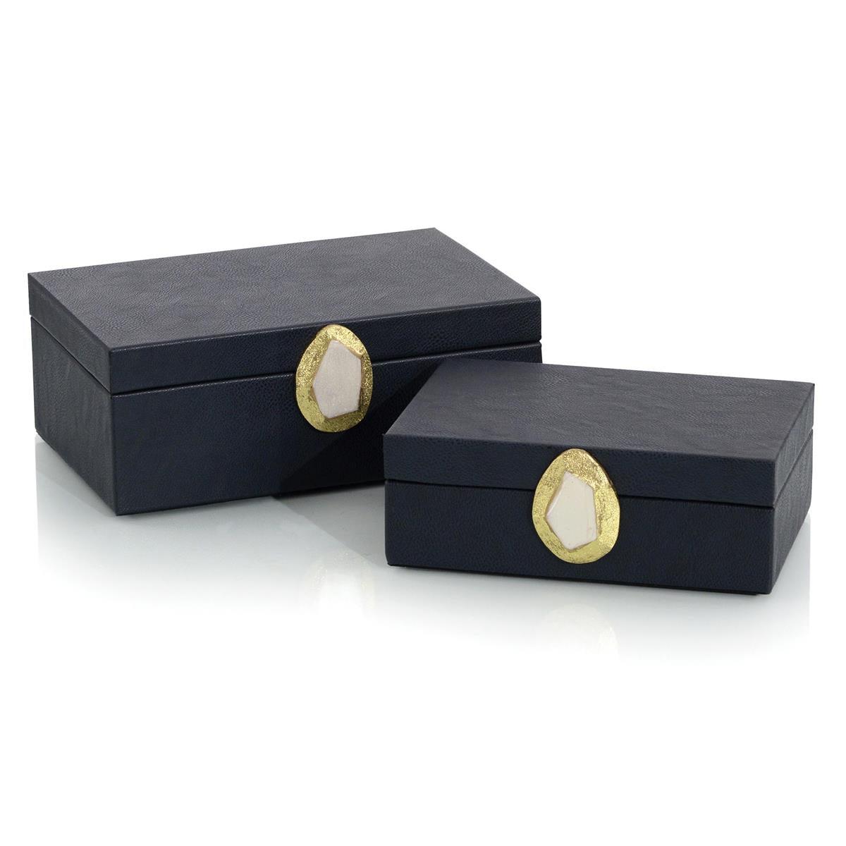 Set of Two Midnight Blue Leather Boxes-John Richard-Boxes-Artistic Elements