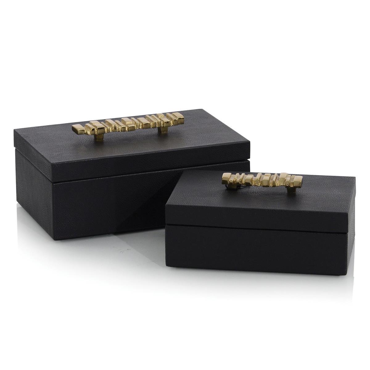 Set of Two Onyx Antique Grain Leather Boxes-John Richard-Boxes-Artistic Elements