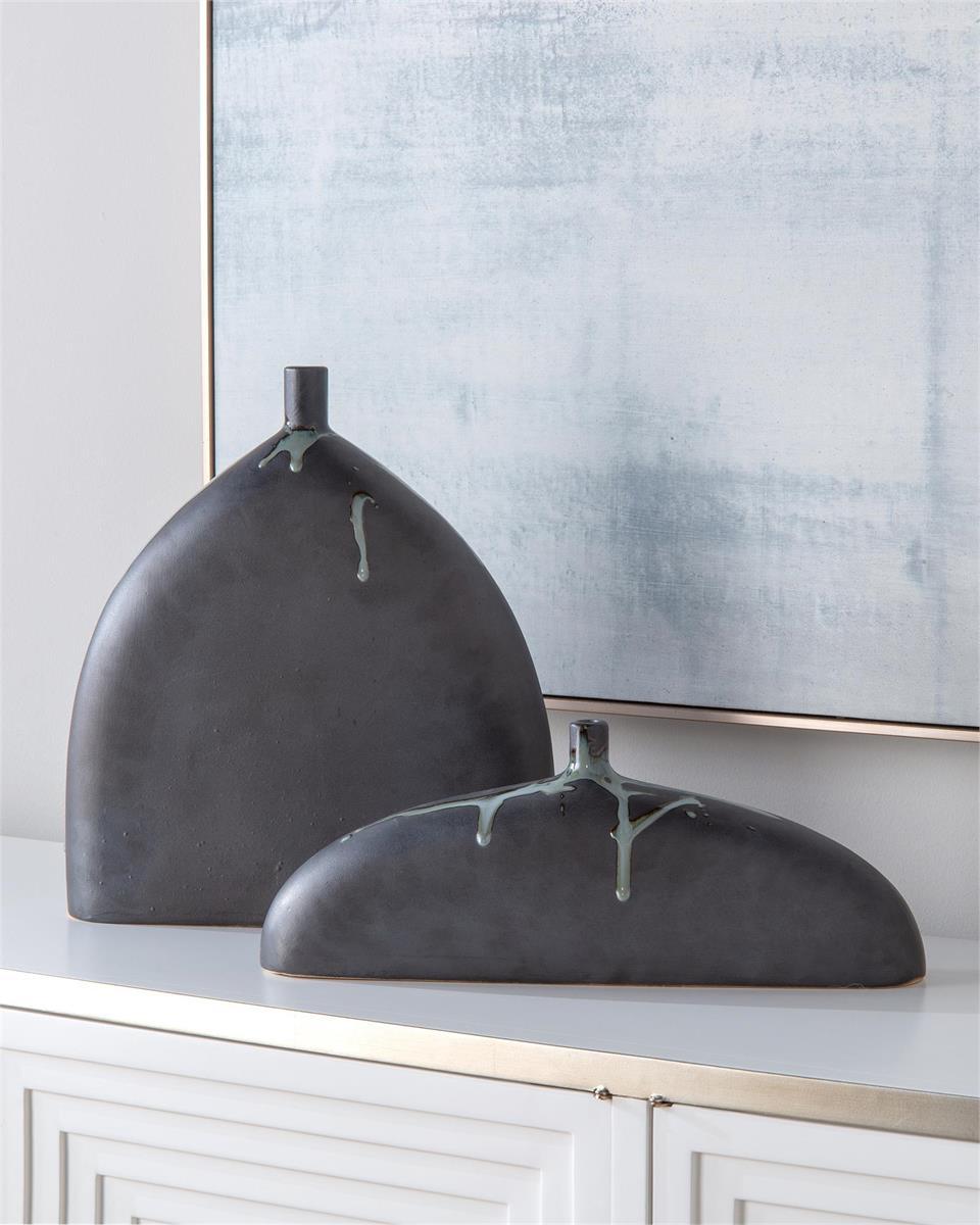 Set of Two Sleek Vases in Charcoal Grey-John Richard-Vases-Artistic Elements