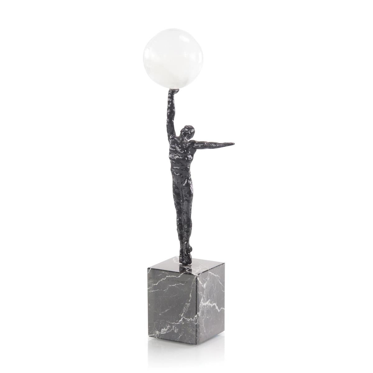 Male Figure Balancing Selenite-John Richard-Sculptures &amp; Objects-Artistic Elements