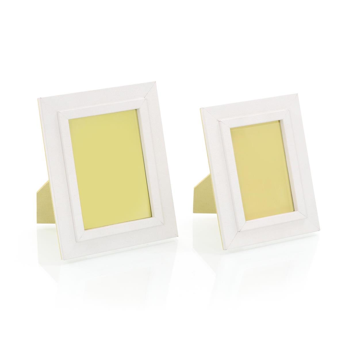 Set of Two Warm White Leather Photo Frames-John Richard-Picture Frames-Artistic Elements