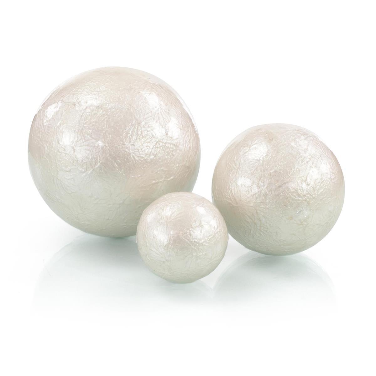 Set of Three White Pearlized Balls-John Richard-Sculptures &amp; Objects-Artistic Elements