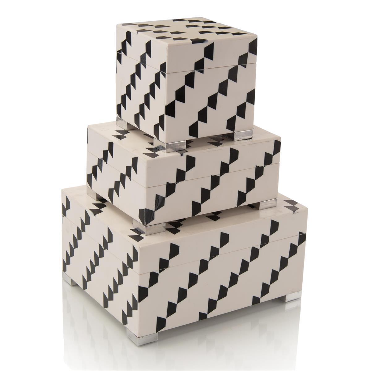 Set of Three Black-and-White Boxes-John Richard-Boxes-Artistic Elements