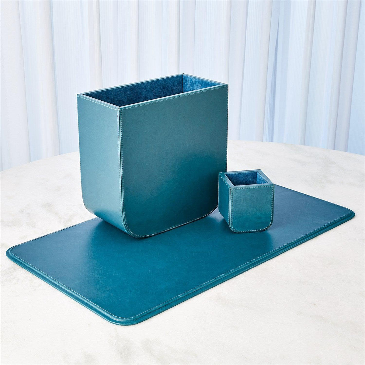 Radius Edge Leather Desk Collection - Azure-Global Views-Office Accessories-Artistic Elements