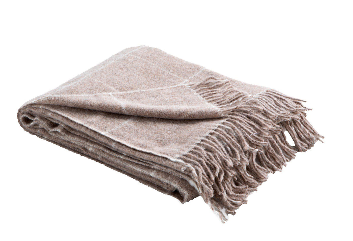 SQUARES Light Brown &amp; White Wool/Linen Throw-Fibre-Throw blankets-Artistic Elements